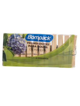 Imagem de PRENDEDOR ROUPA BOMPACK C/12 MADEIRA