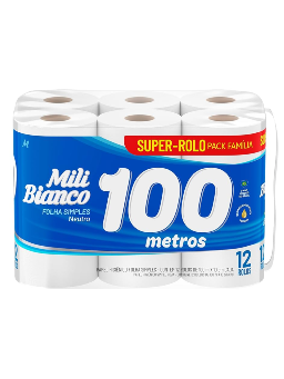 Imagem de Papel Higienico Mili 100m Folha Simples Neutro C/ 12